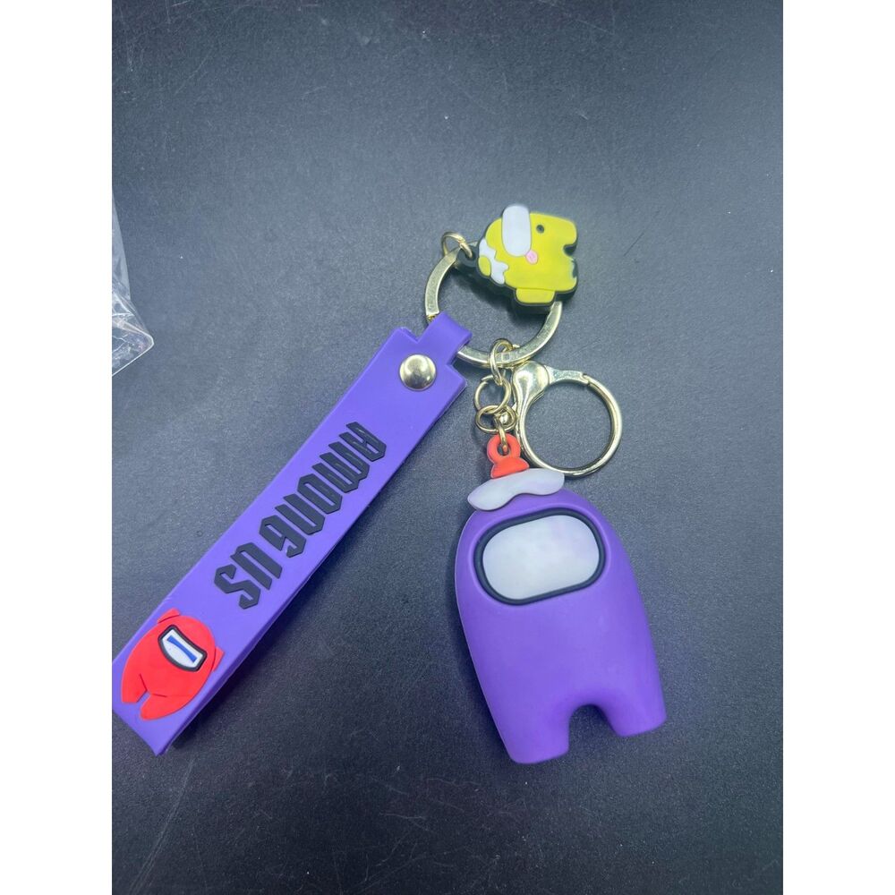 Among Us Purple Silicone Key Ring w/ Cute Cartoon Motif Character Game Accessory